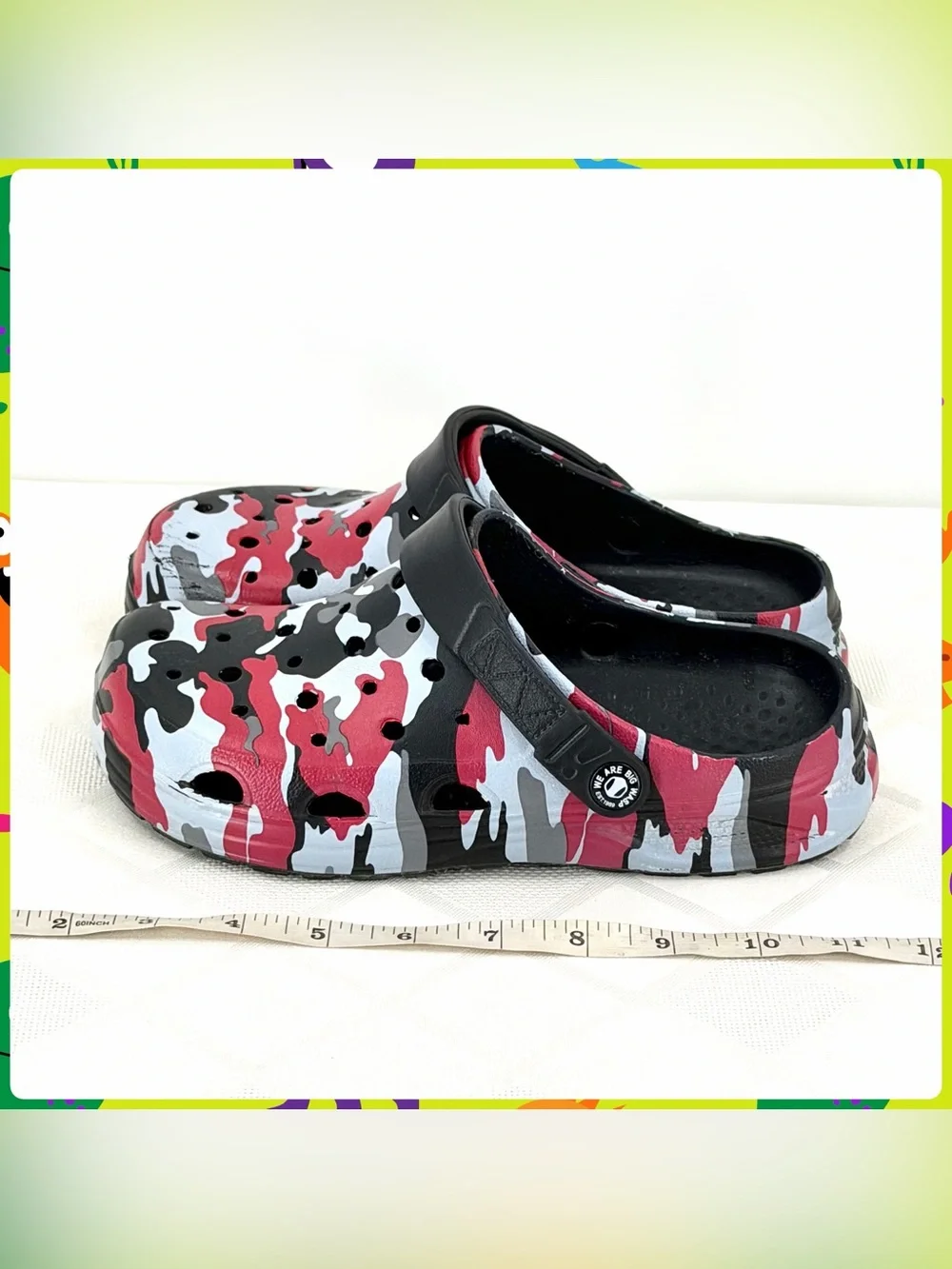 Red Black Gray UNISEX CAMOUFLAGE CLOGS Marble Swirl Sandals Shoes Big Kid Size 4